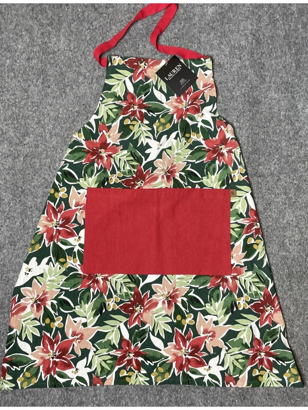Ralph Lauren Black Label Kitchen Apron Poinsettia Holiday Christmas